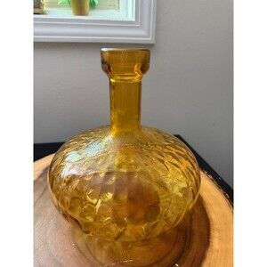 Vintage Amber Empoli Glass Decanter Vase  Genie Bottle Squat
